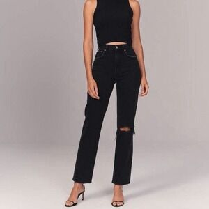 NWT Abercrombie & Fitch The 90s Straight Ultra High Rise Black Distressed Jeans